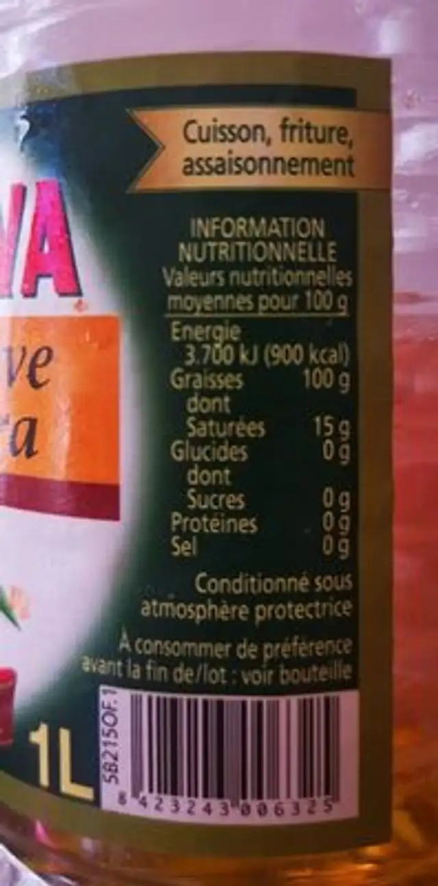 Huile d'olive nutrition facts table