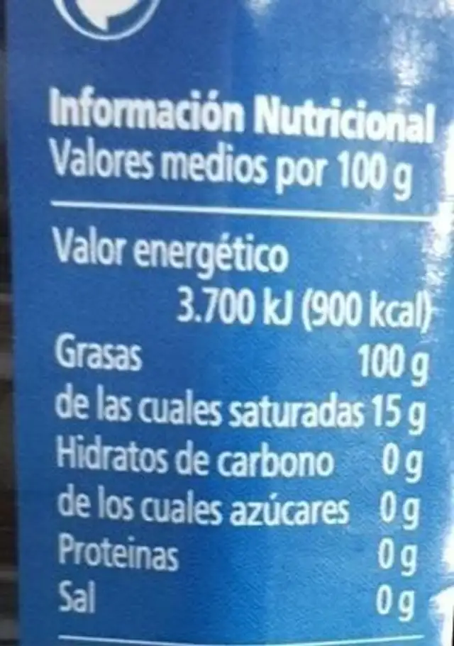 Aceite de orujo de oliva nutrition facts table