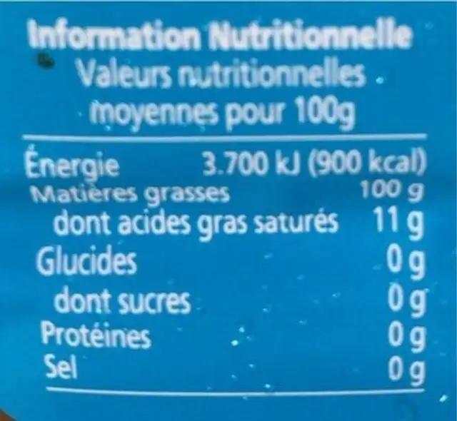Huile de tournesol nutrition facts table
