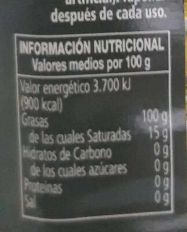ACEITE SALBURUA nutrition facts table