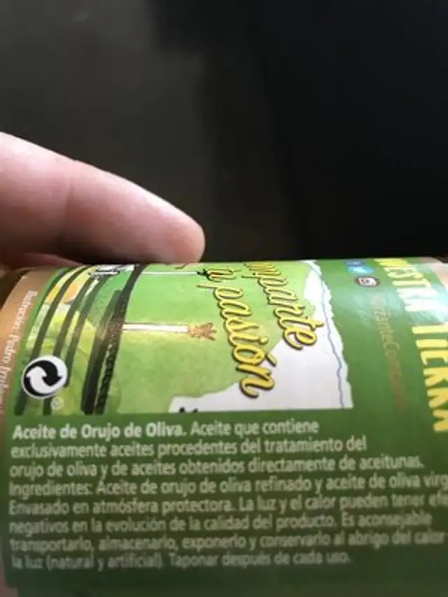 Aceite de Orujo de Oliva ingredients label