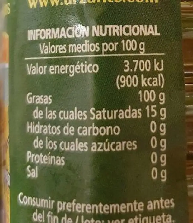 Aceite de Orujo de Oliva nutrition facts table