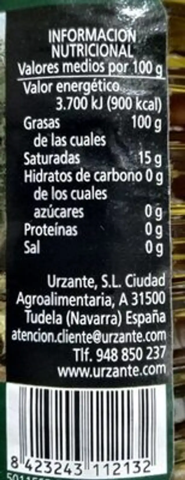 Aceite de oliva virgen 1 L nutrition facts table