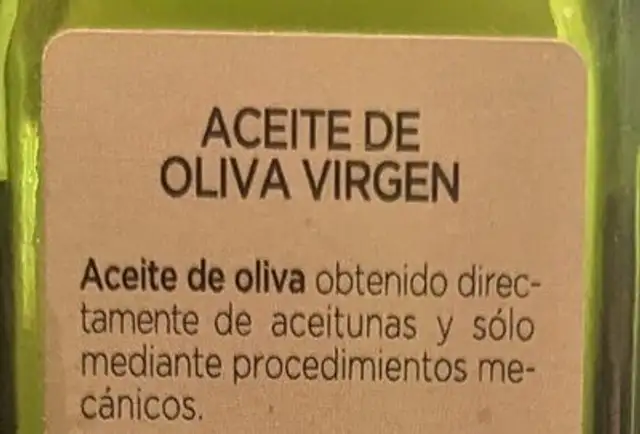 Aceite de oliva virgen ingredients label