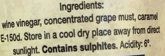 Balsamic Vinegar of Modena ingredients label