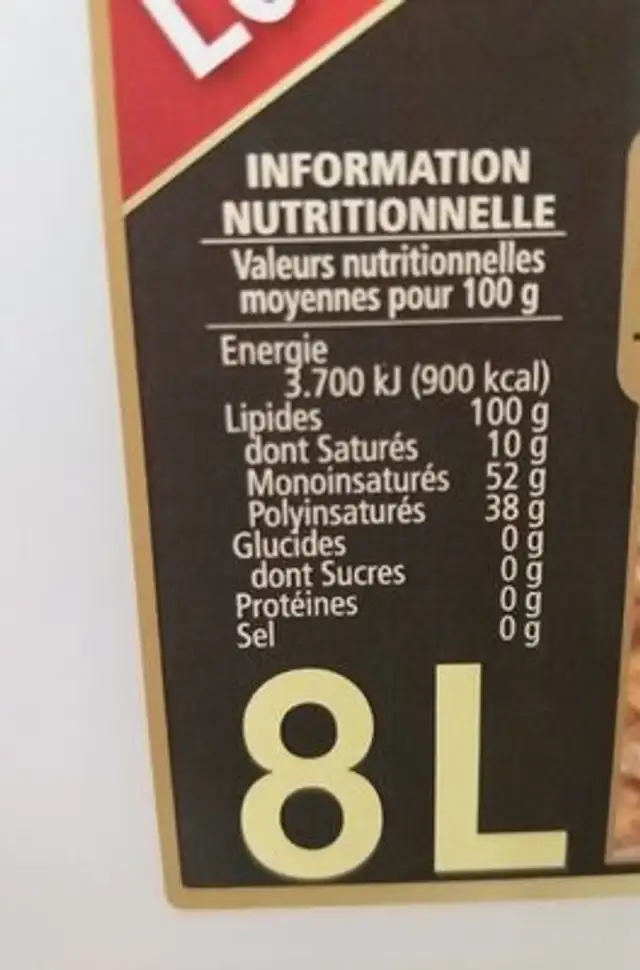 Huile de friture nutrition facts table