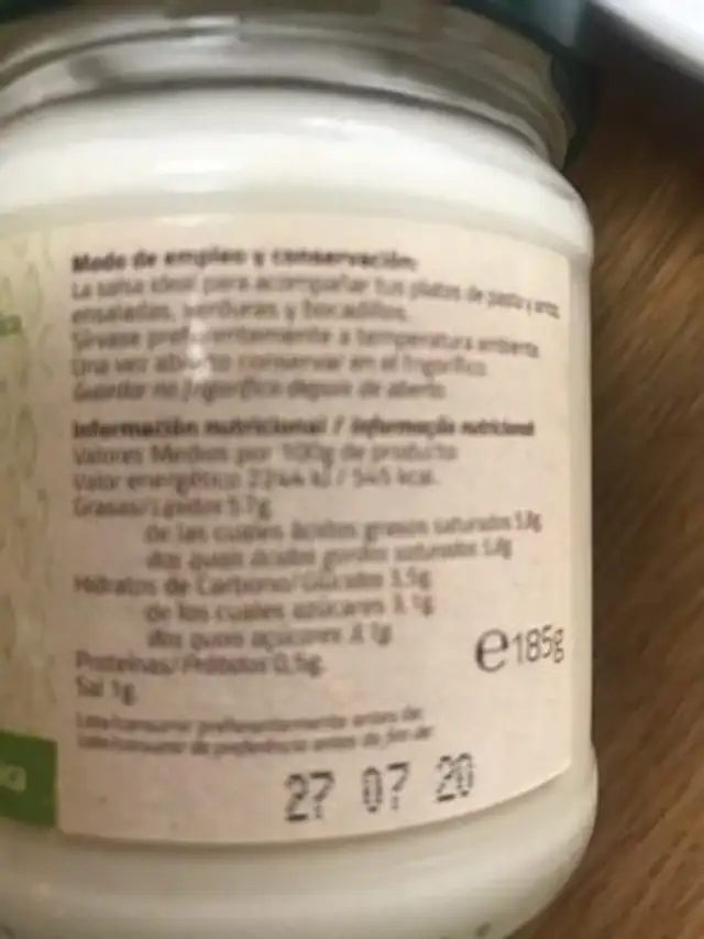 Mayo de soja nutrition facts table