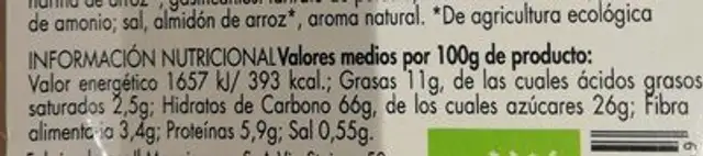 Tartaletas integrales con arándanos ecológicas nutrition facts table
