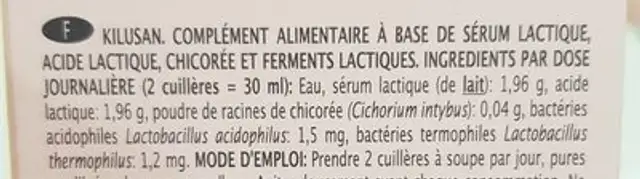 Kiluva Kilusan Syrup ingredients label