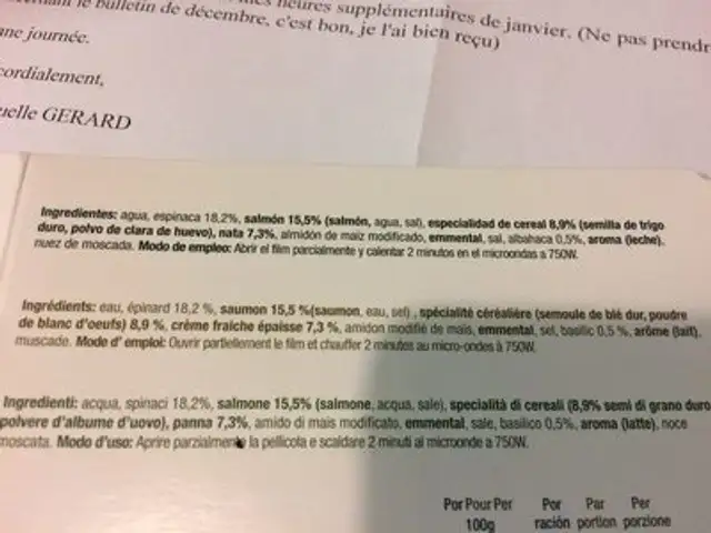 Penne au saumon et epinards ingredients label