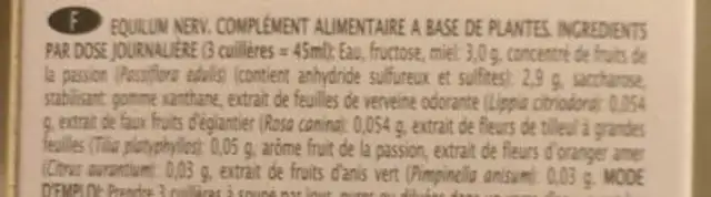 Kiluva Equilium Ner (nervosan Sedative) ingredients label