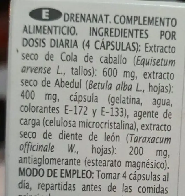 Drenanat ingredients label