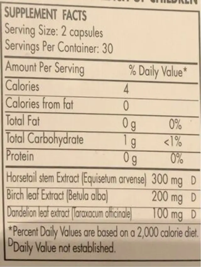 Drenanat nutrition facts table