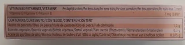 Arteki Plus ingredients label
