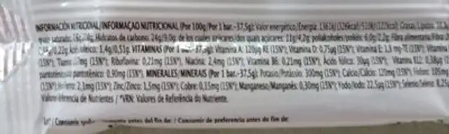Kiluva Cafe Bar Slimbel nutrition facts table