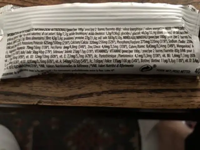 Bar. Avellana Susitutivas ingredients label