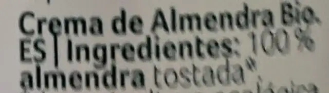 Crema de almendra ingredients label