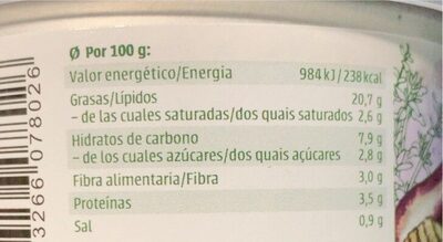 Paté de Berenjena Asada nutrition facts table