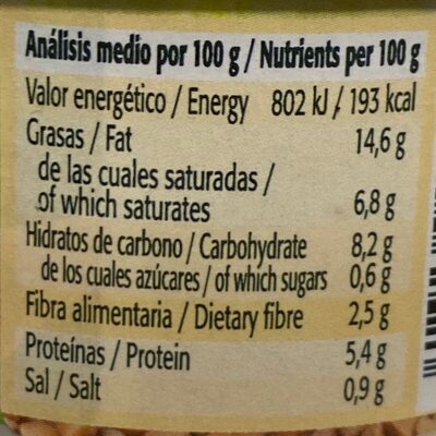 Paté sarraceno chía nutrition facts table