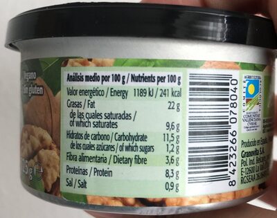 Paté Nuez-Pesto nutrition facts table