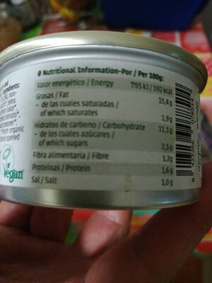 Paté ecológico de quinoa con calabacin y espárragos nutrition facts table