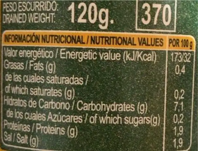 345 G-guindilla Picante nutrition facts table
