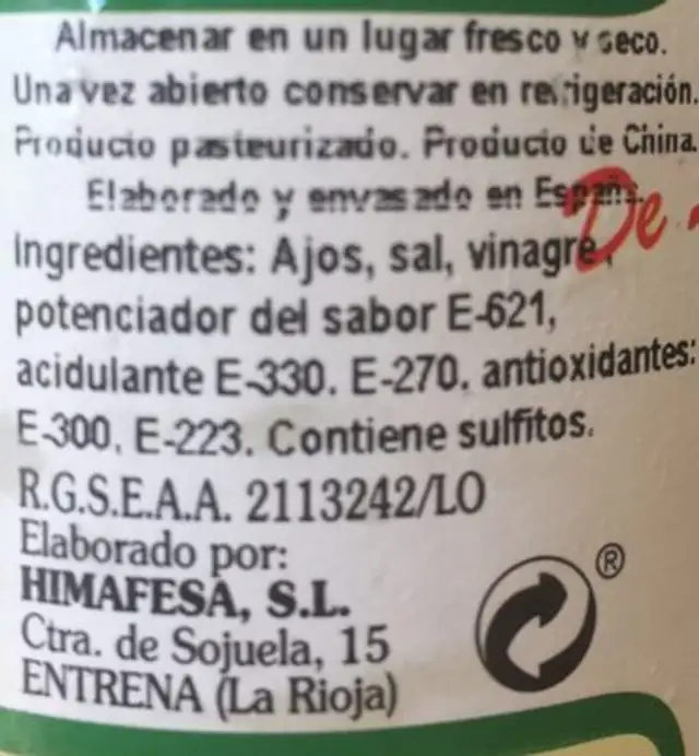 Barriobero ingredients label