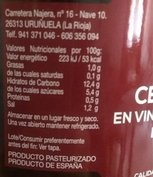 Cebollitas en vinagre baldamico de modena nutrition facts table