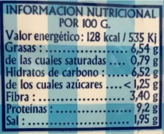 Antojos nutrition facts table