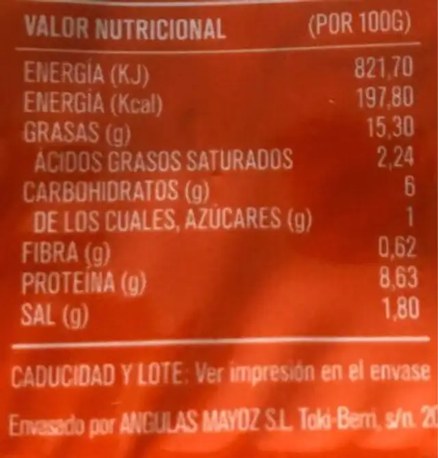 Mayulas al ajillo con gambas nutrition facts table