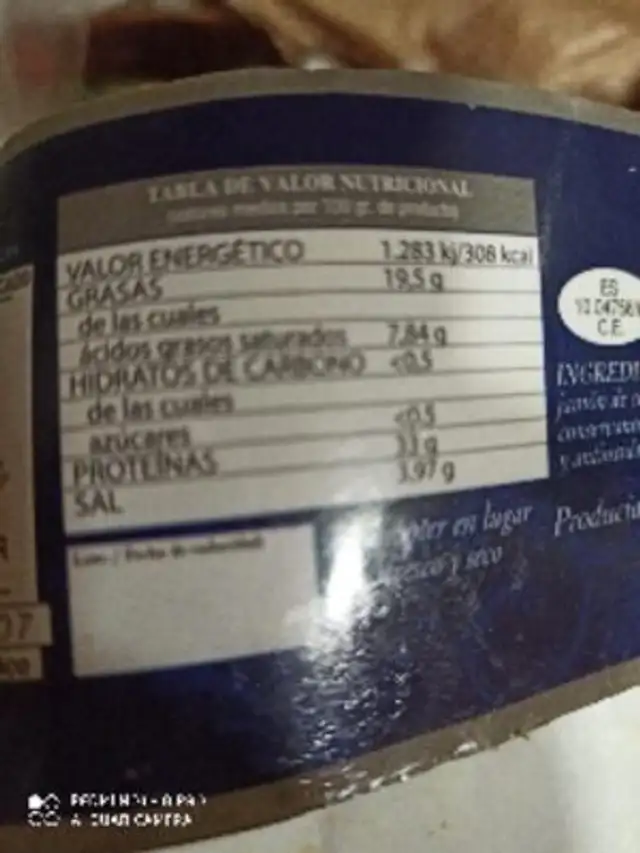 Unknown nutrition facts table