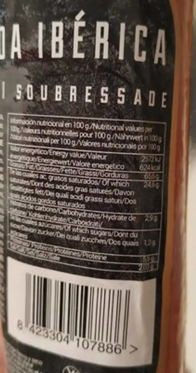 sobrasada ibérica nutrition facts table
