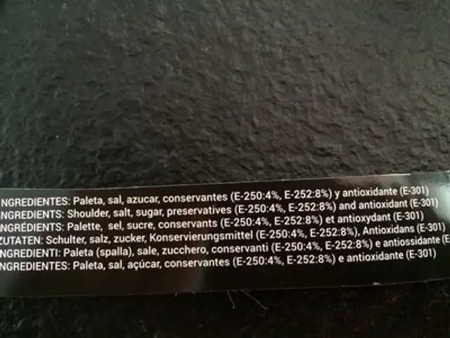 Jambon épaule Serrano Bodega ingredients label