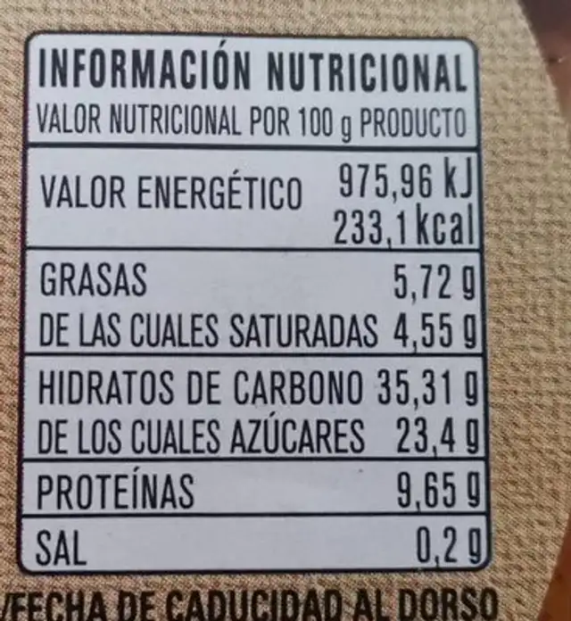 Quesada pasiega nutrition facts table