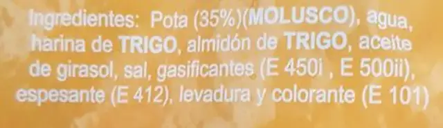 Anillas ingredients label