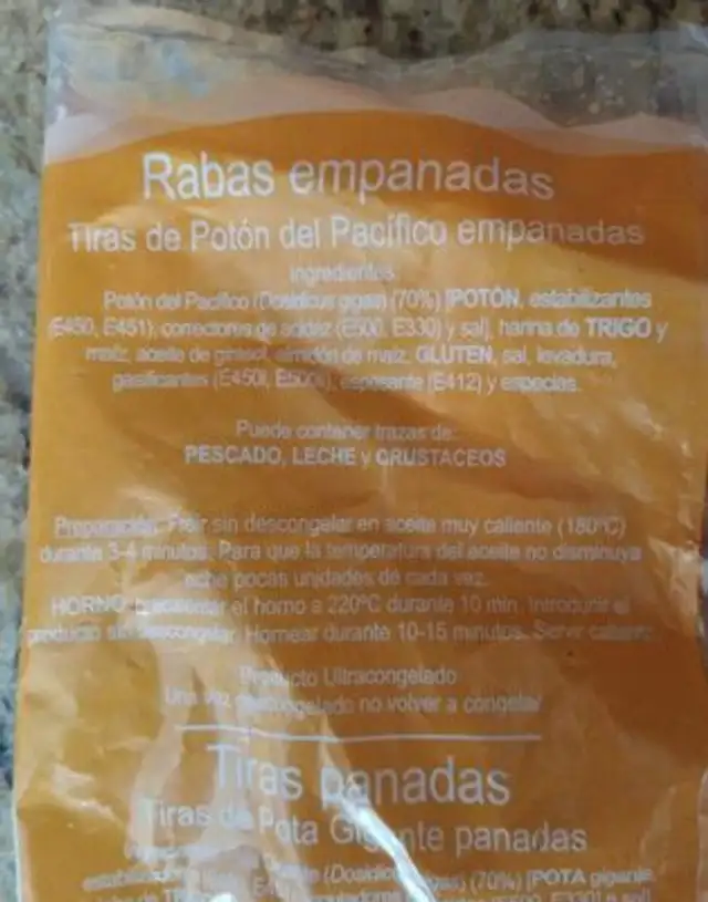 Rabas empanadas nutrition facts table