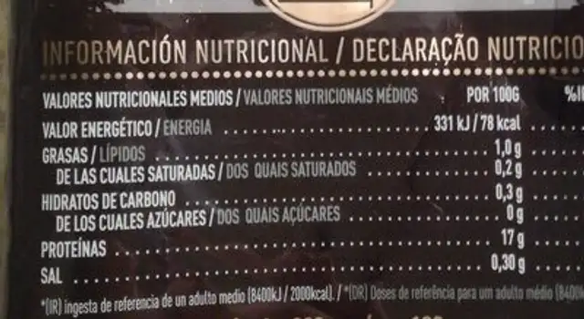 Filete de Merluza del Cabo nutrition facts table