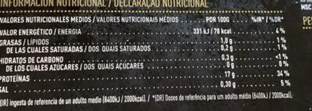 SUPRESS MERLUZA DELCABO nutrition facts table
