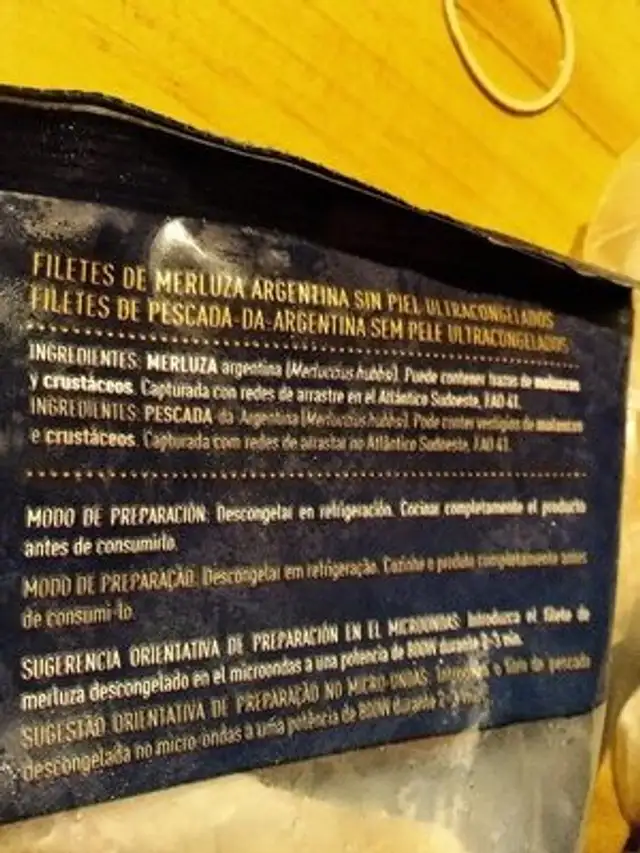 Filete de merluza ingredients label