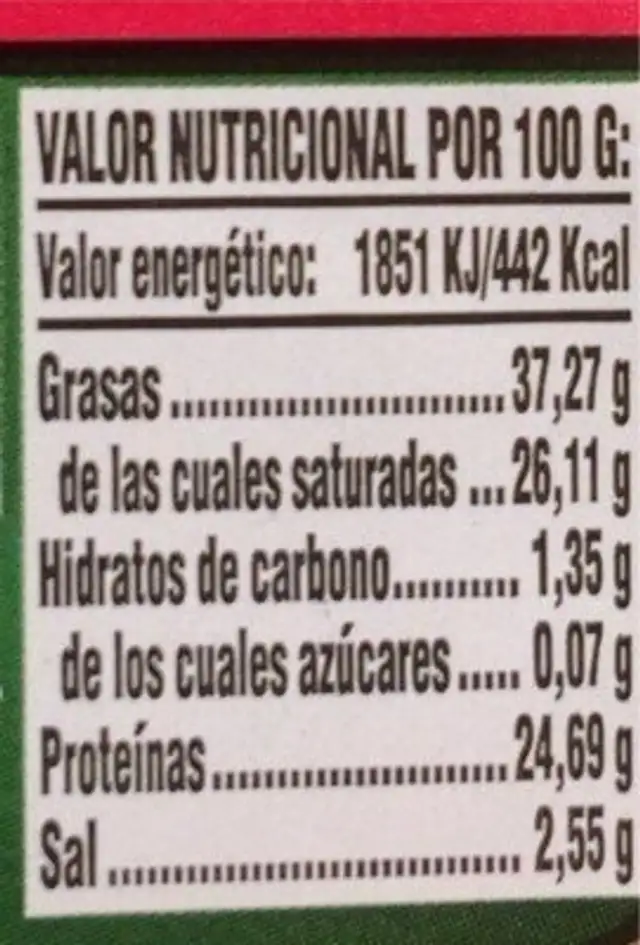 Queso de oveja viejo nutrition facts table