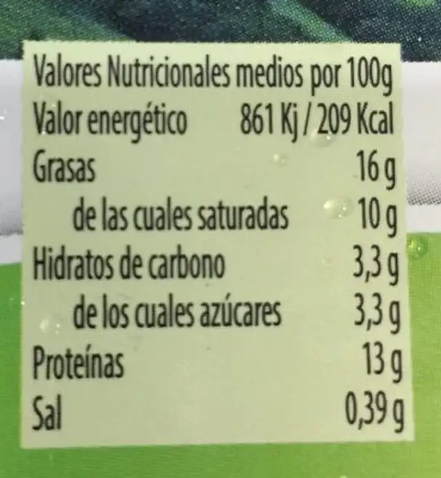 Queso fresco nutrition facts table