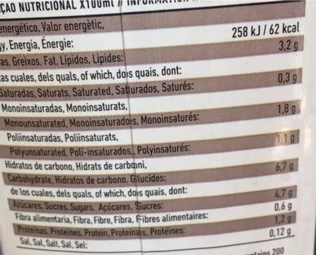 Bebida de avena BARISTA nutrition facts table