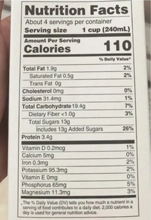 Oat Milk nutrition facts table