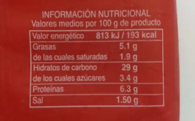 San Jacobo nutrition facts table