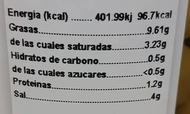 Manzanilla deshuesada nutrition facts table