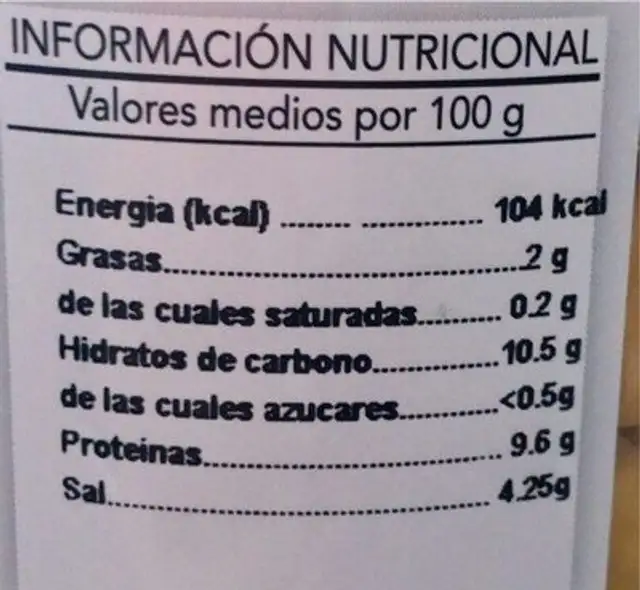 Altramuces Extra nutrition facts table