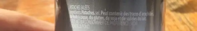 Pistaches salées ingredients label