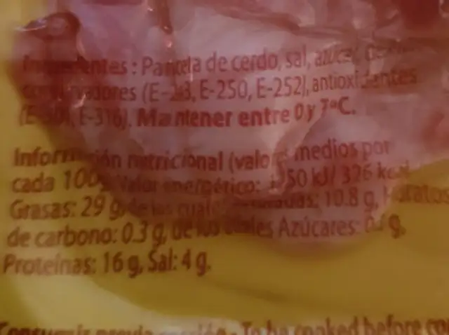 Bacon Premium Slices ingredients label