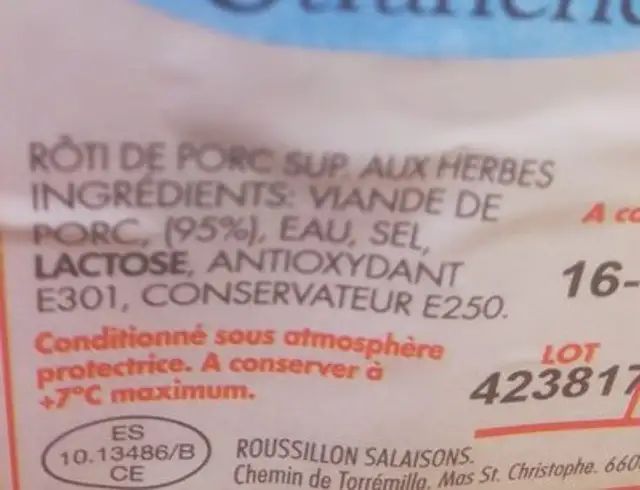 roti de porc aux herbes ingredients label