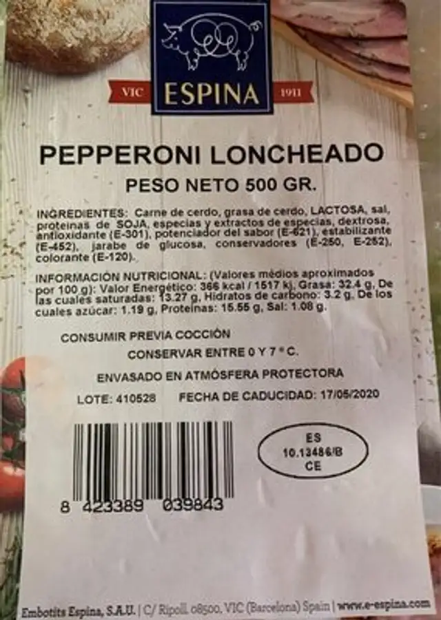 Pepperoni lonchrado
